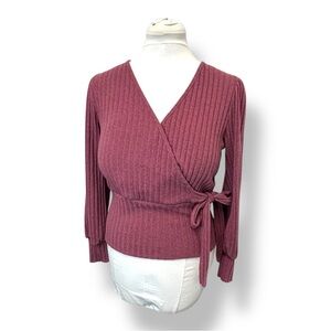 Parallel Skies Women’s V-Neck Surplice Wrap Sweater Ribbed Knit Ballet Mauve M